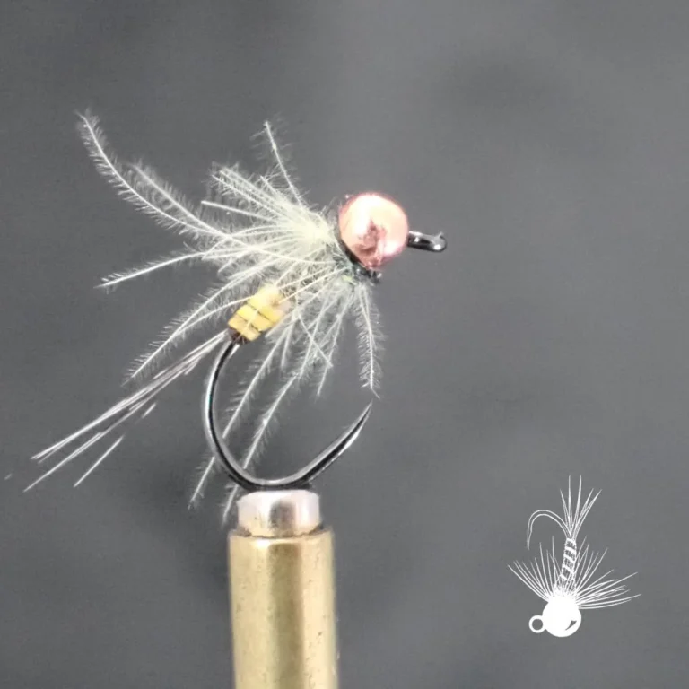 Jim Beam Lemonade Nymph fly in the vise